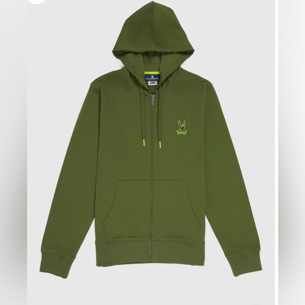 Psycho Bunny NWT Mens Big And Tall Waverly Bunny Logo Zip Hoodie dark olive